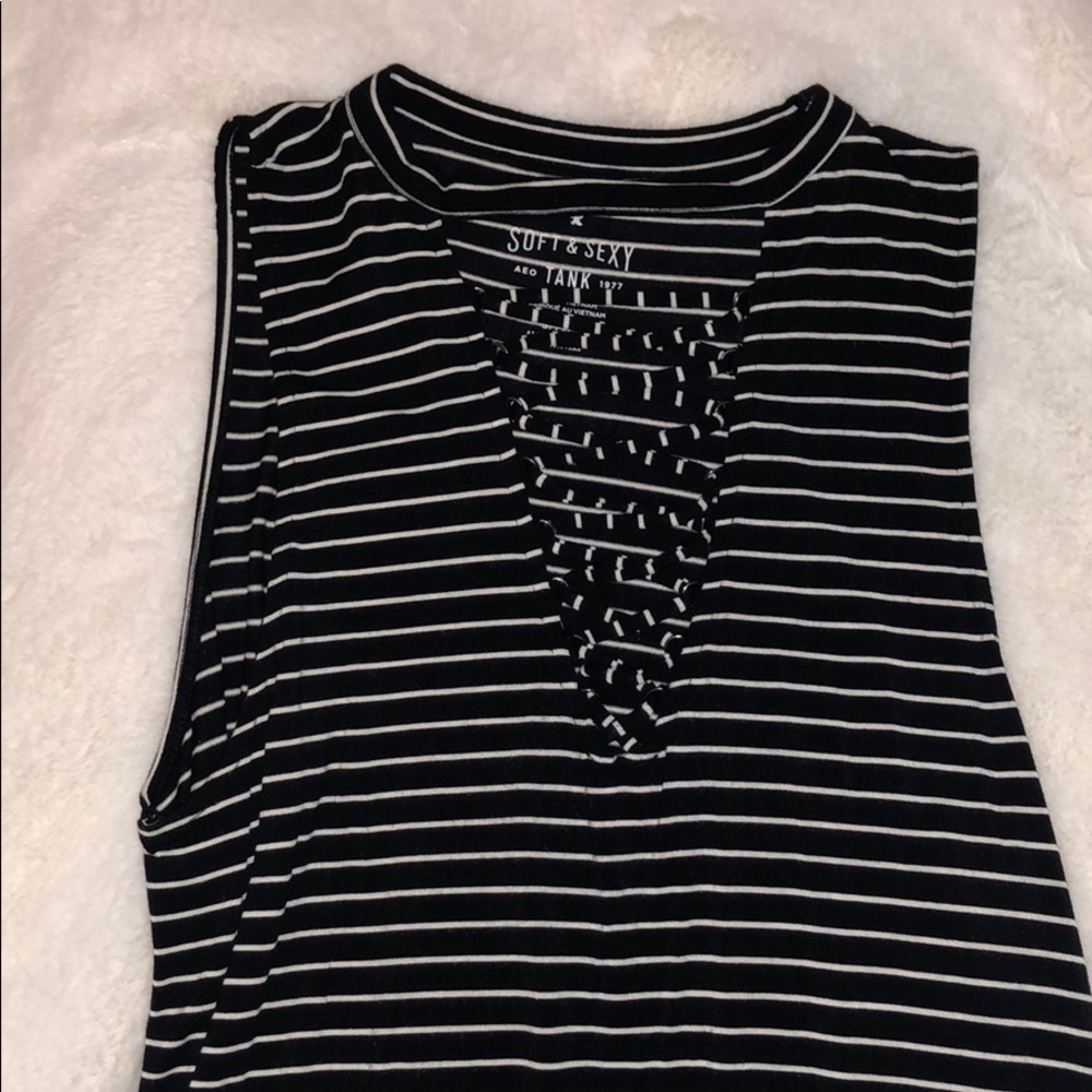 AE Black and white striped sleeveless tank